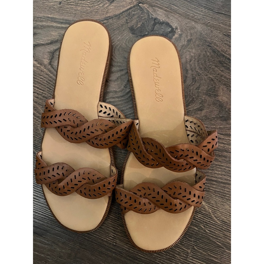 Madewell Boardwalk Braided Slide Sandals Leather Pecan Brown ND959 Womens 6.5